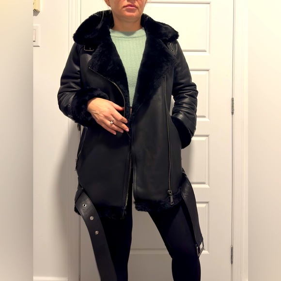 Jackets & Blazers - Womens Shearling Leather Coat with merino fur inside and outside.